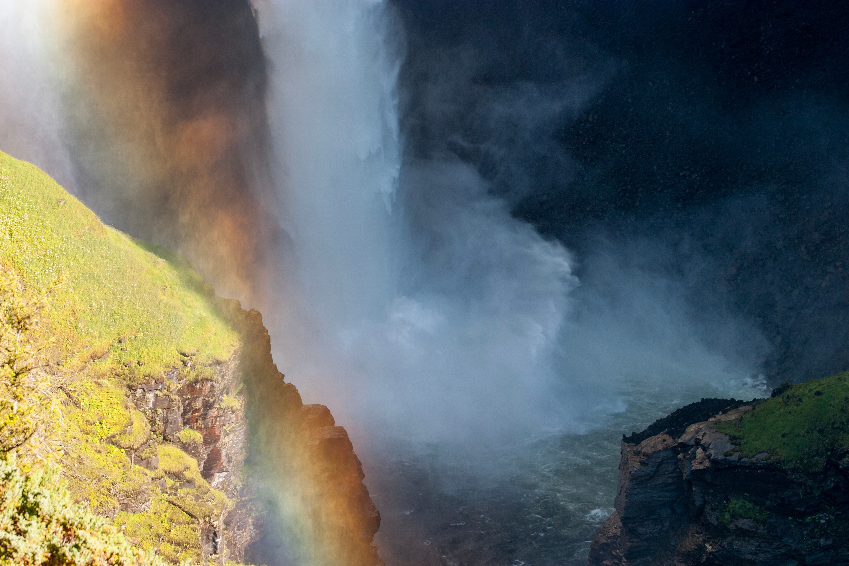 Rainbow spray from the beautiful Helmcken Falls in Wells Gray Provincial Park, British Columbia, Canada