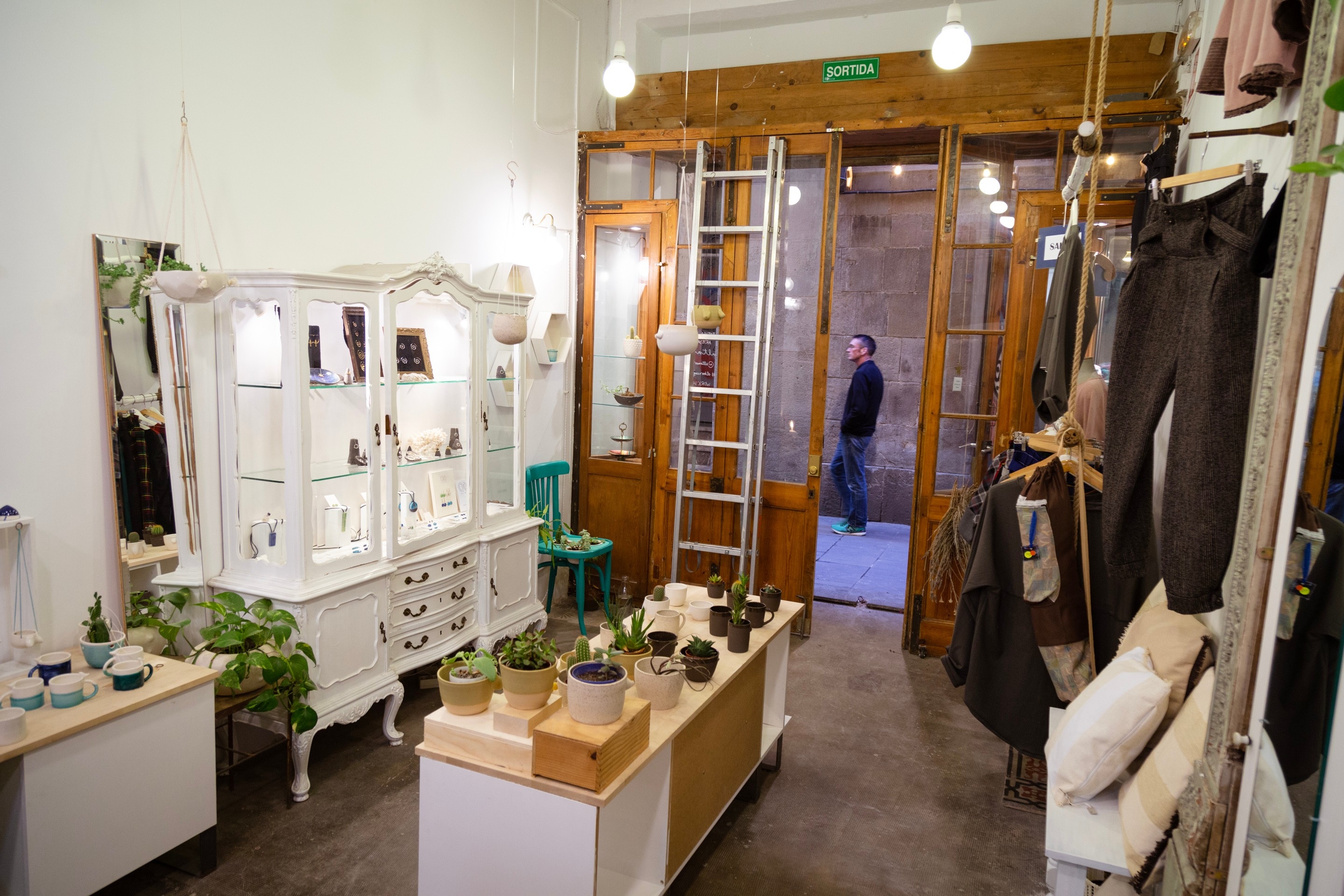 Inside an interior design shop in old Barcelona.