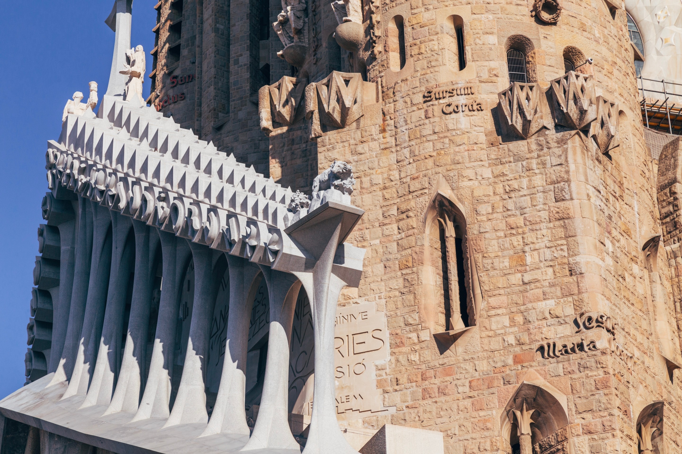 A side close-up of the nativity facade on La Sagrada Familia