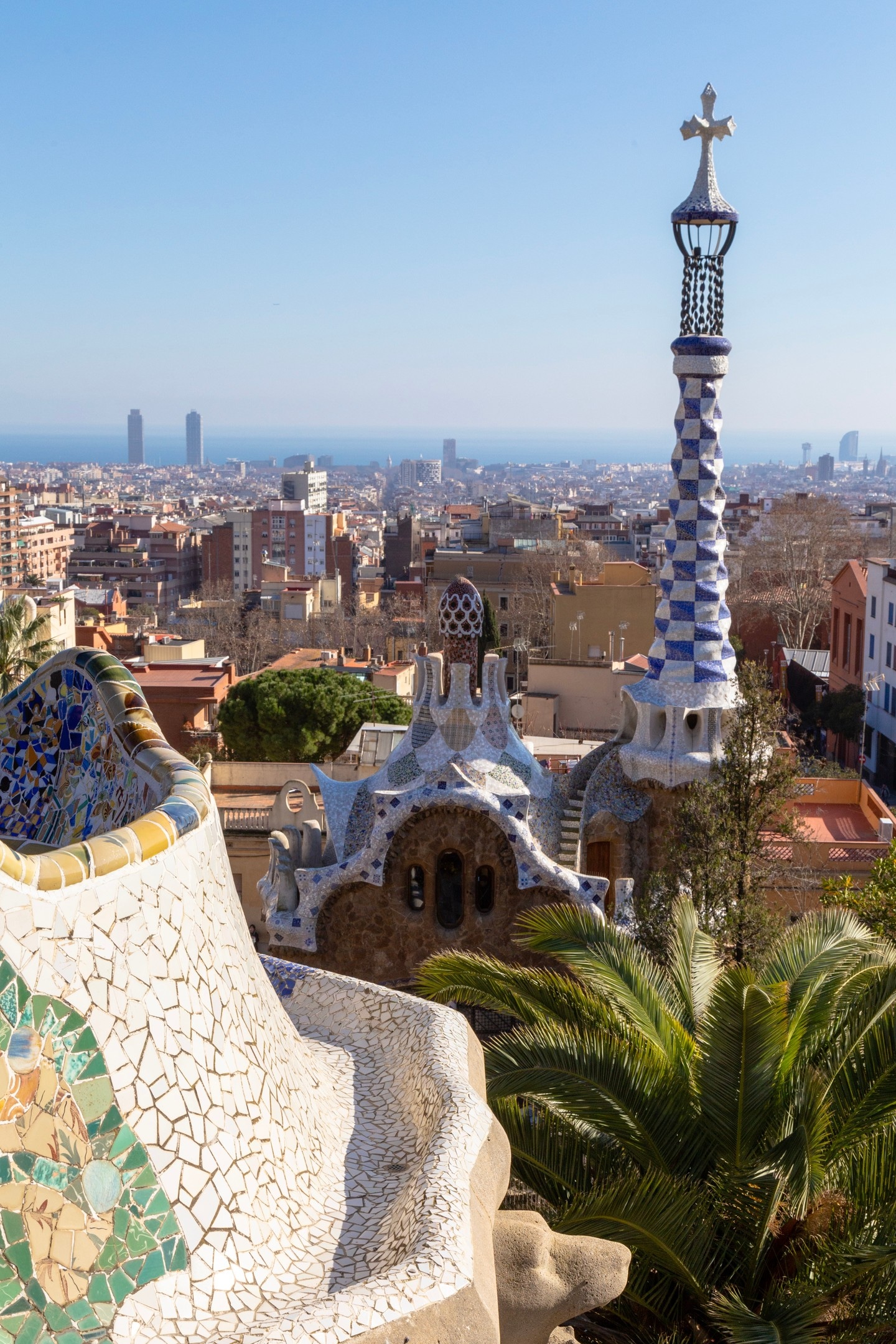Tiled entrance tower at Parc Guell, Barcelona.