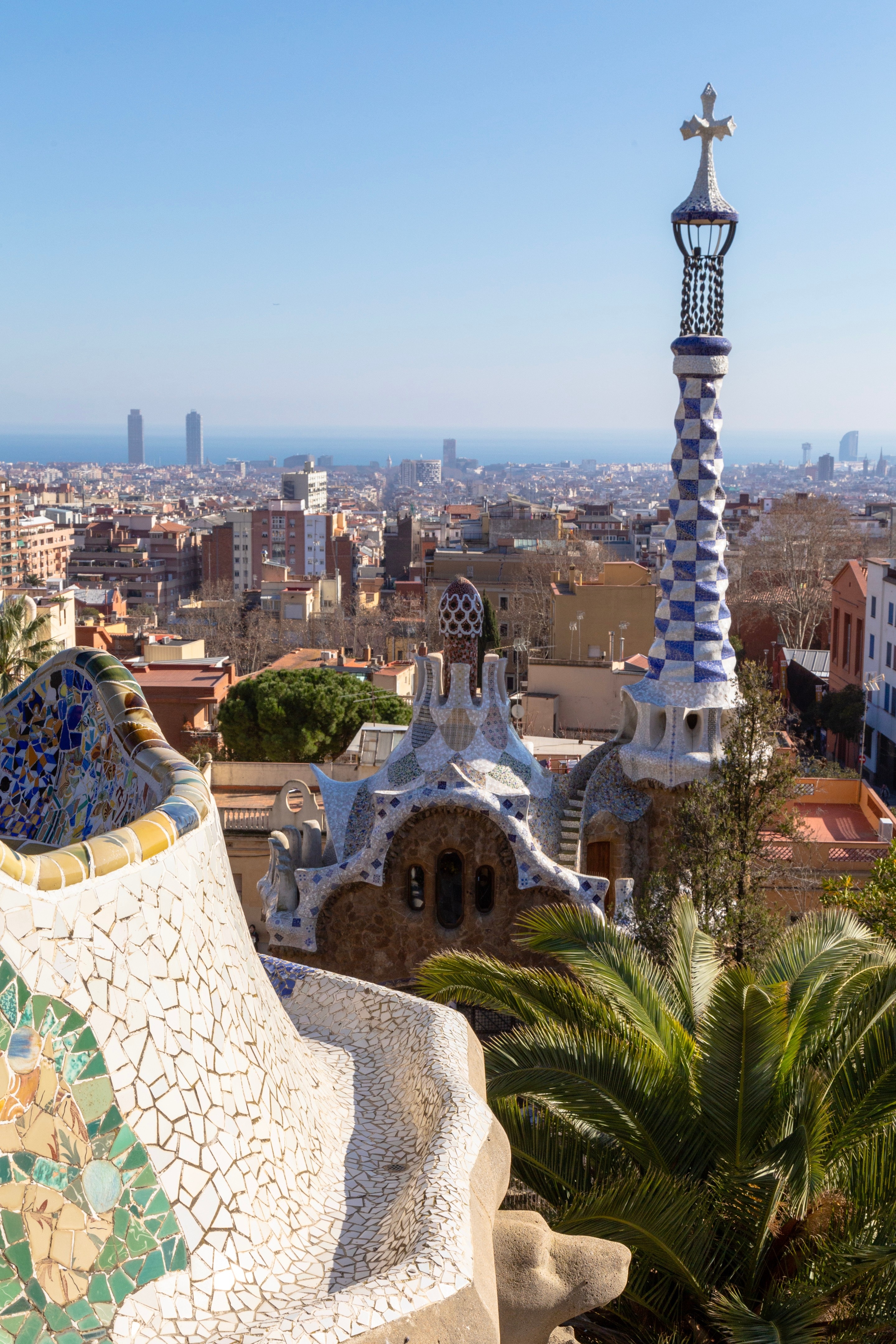 Tiled entrance tower at Parc Guell, Barcelona.