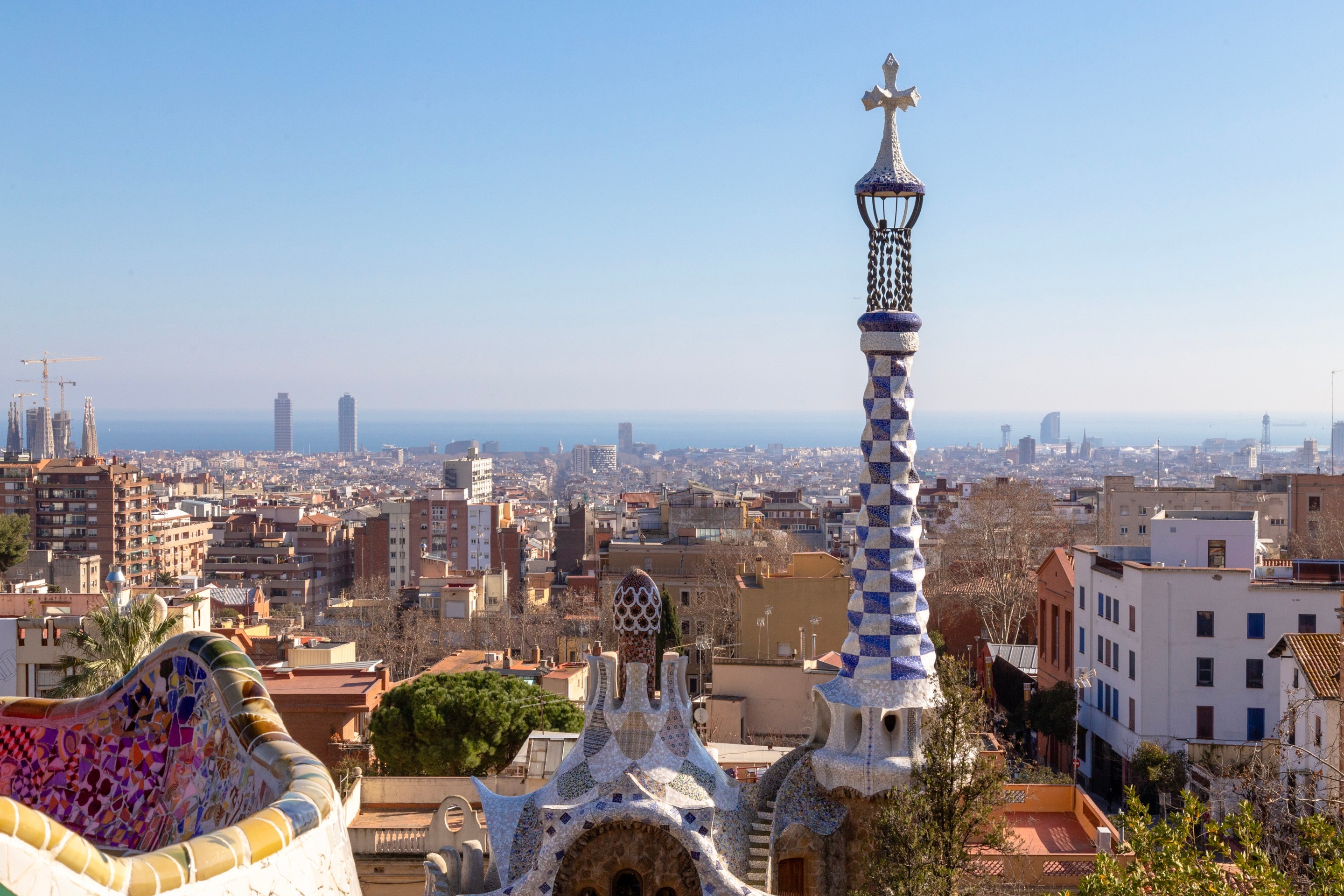 Tiled entrance tower at Parc Guell, Barcelona.