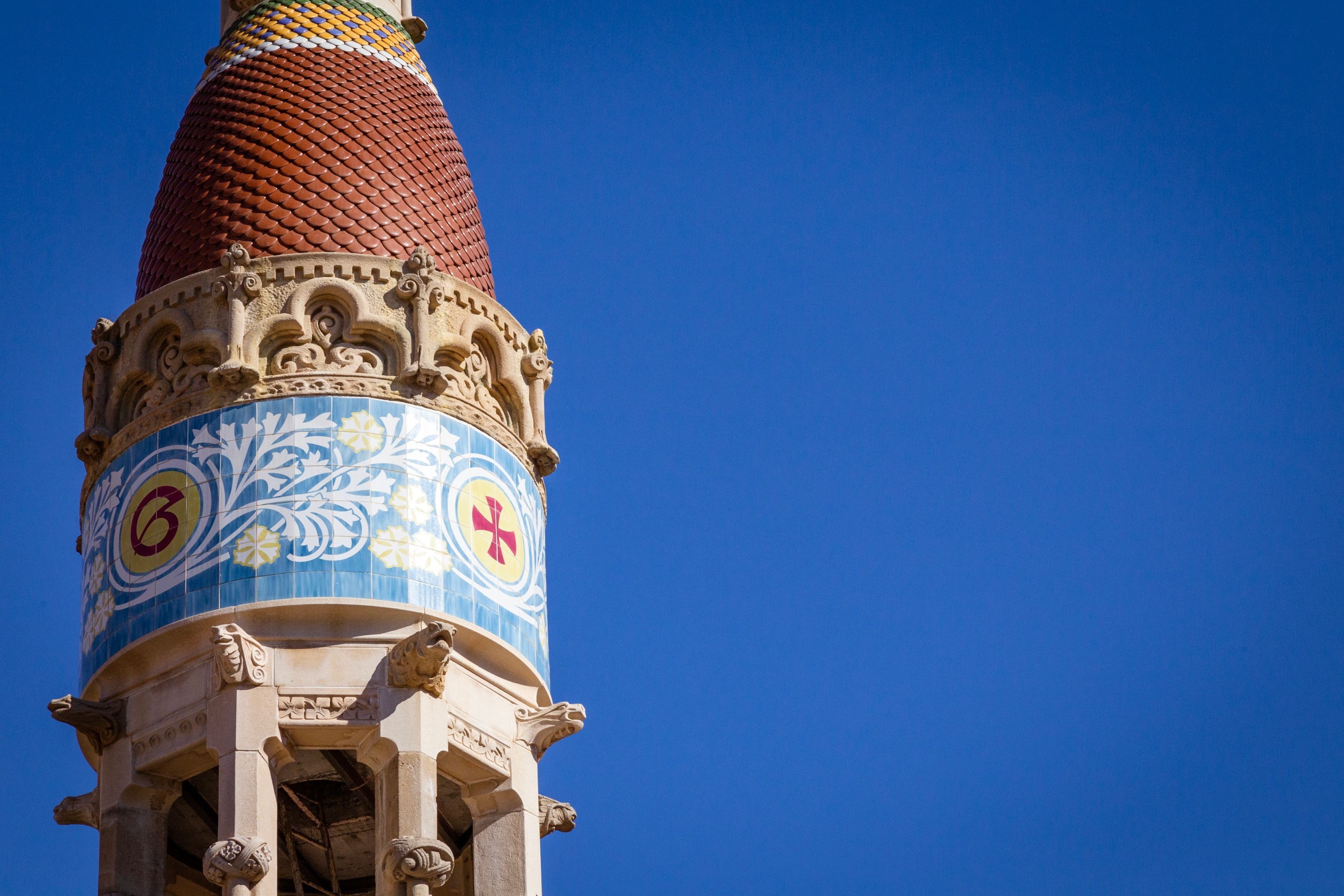 Intricate tiled dome roof at The Hospital de la Santa Creu i Sant Pau, Barcelona.