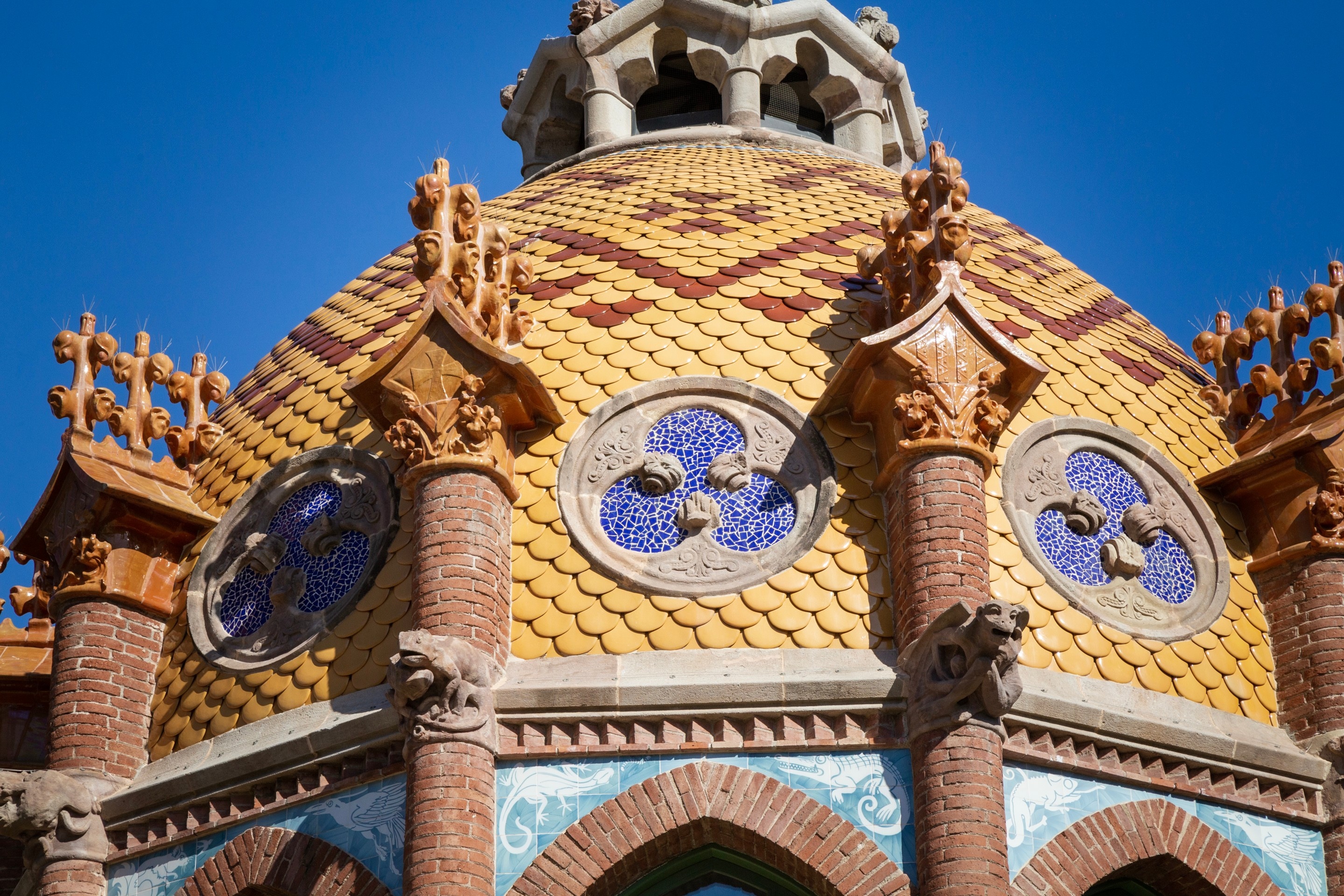 Intricate tiled dome roof at The Hospital de la Santa Creu i Sant Pau, Barcelona.