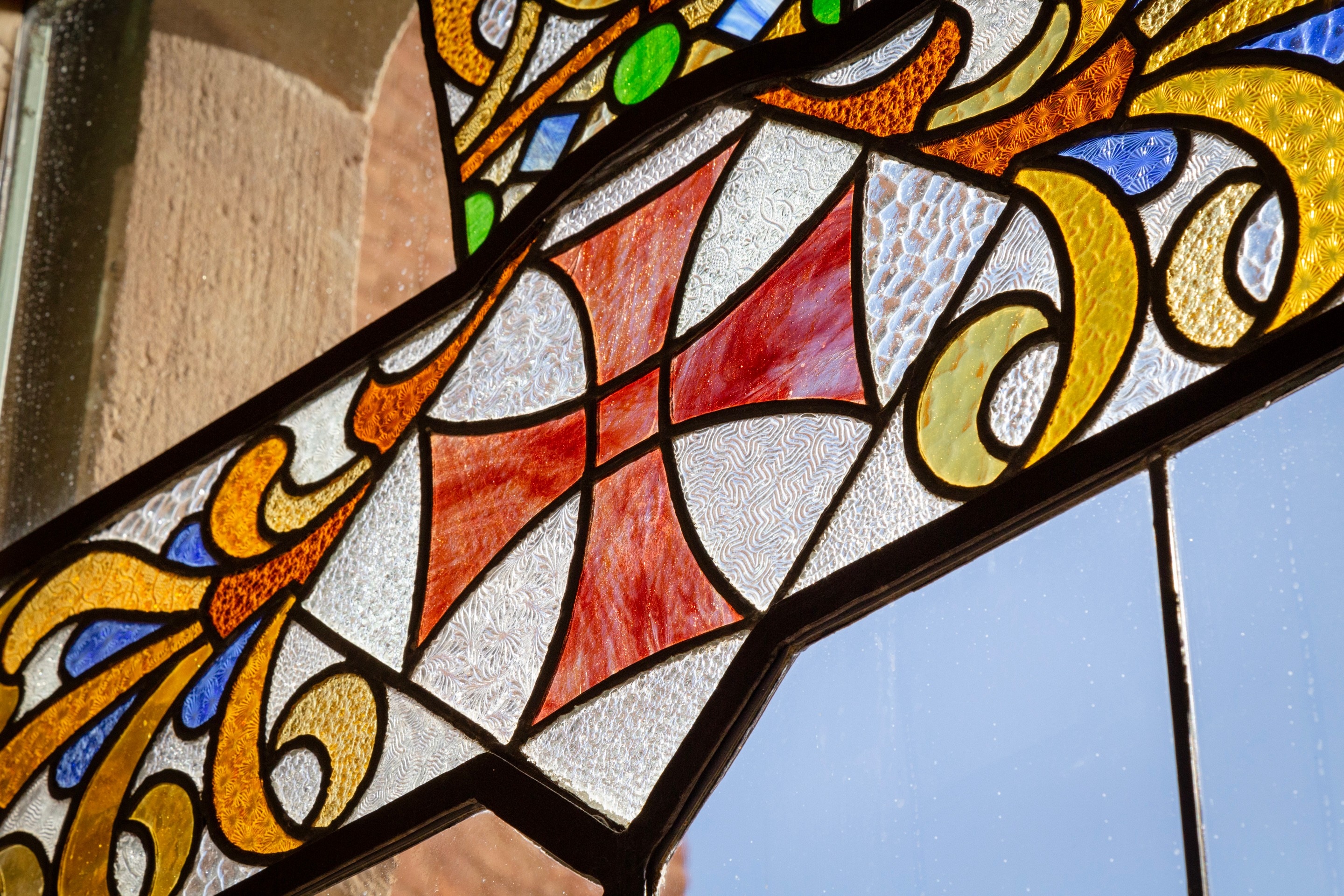 Stained glass windows detail at The Hospital de la Santa Creu i Sant Pau, Barcelona.