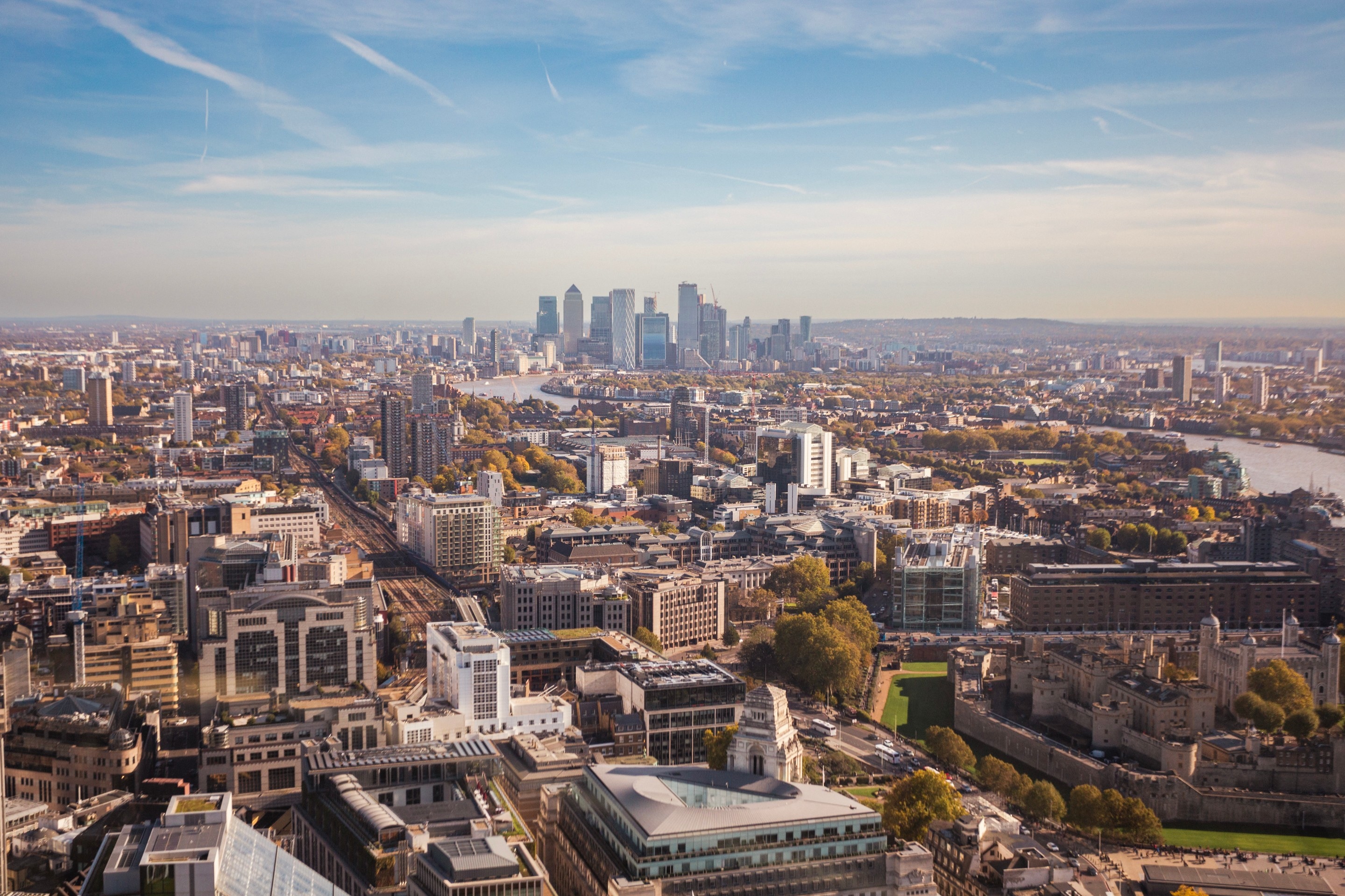 The docklands cityscape taken from the Sky Garden — London, United Kingdom