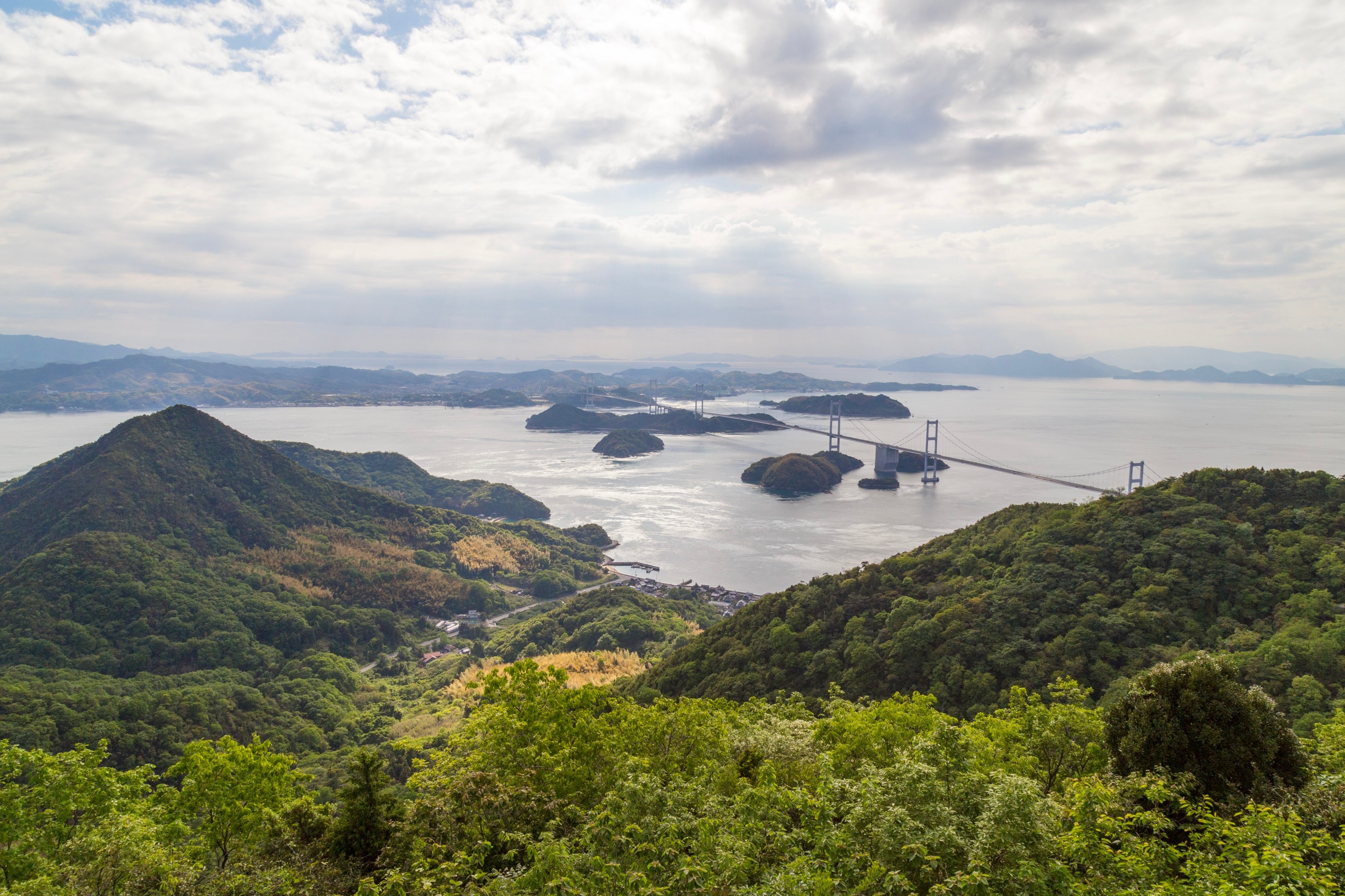 Kurushima Kaikyo Bridge and surrounding mountainous islands  — Geiyo Region, Hiroshima Prefecture.