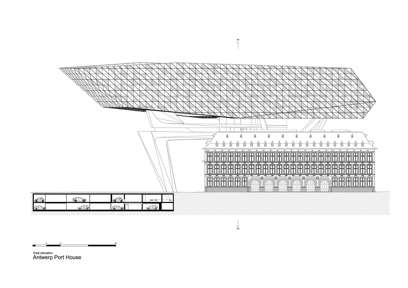 Antwerp Port House Plans — East Elevation — © Zaha Hadid Associates