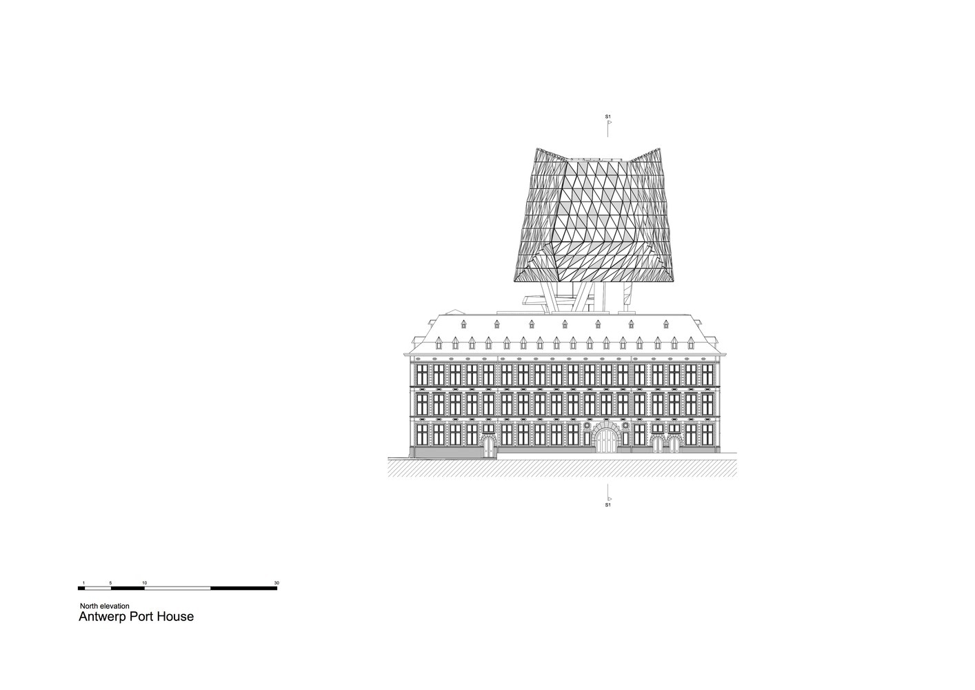 Antwerp Port House Plans — North Elevation — © Zaha Hadid Associates