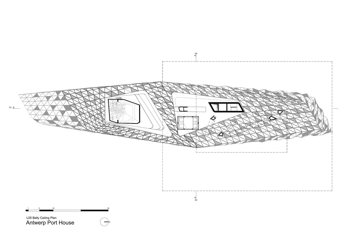 Antwerp Port House Plans — L05 Belly Ceiling Plan — © Zaha Hadid Associates