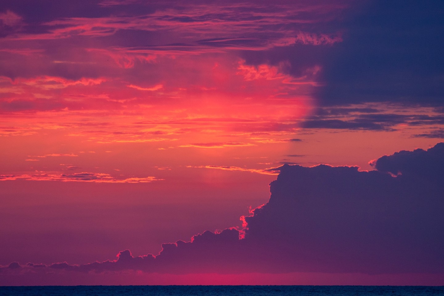 A beautiful lilac, purple, orange and red sunset over the Mediterranean Sea — Monte Carlo, Monaco