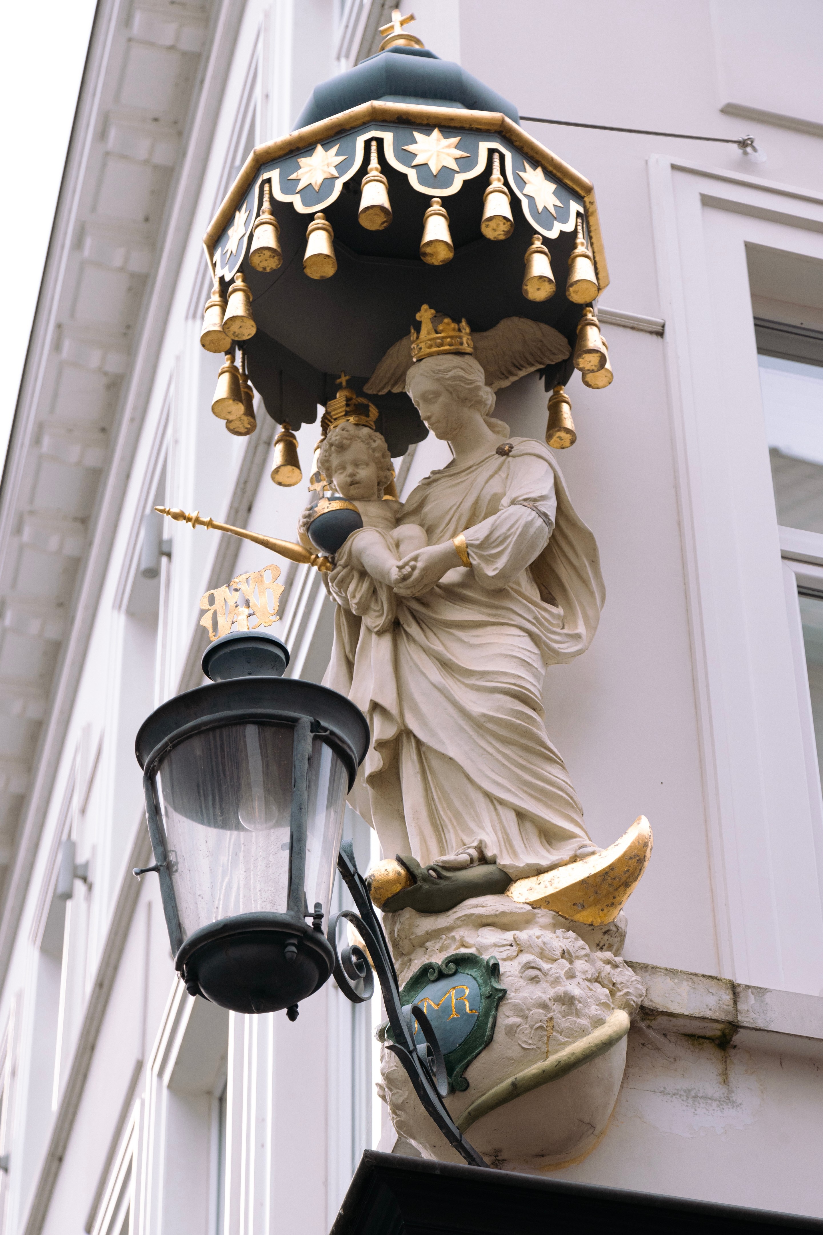 One of the many 'Corner Marys' — statues that decorate the corners of many of the building in and around the centre of Antwerp City, Belgium