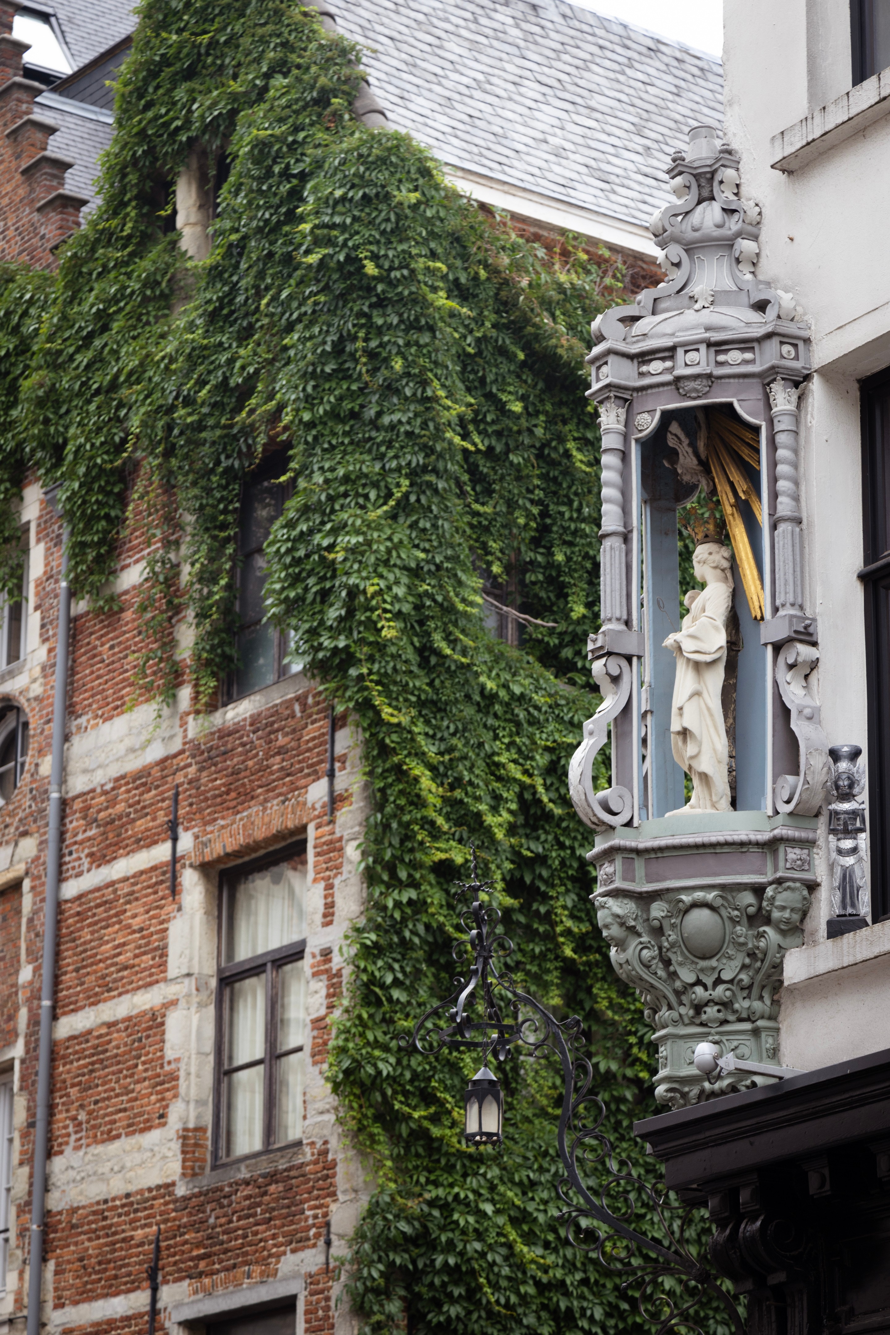 One of the many 'Corner Marys' — statues that decorate the corners of many of the building in and around the centre of Antwerp City, Belgium