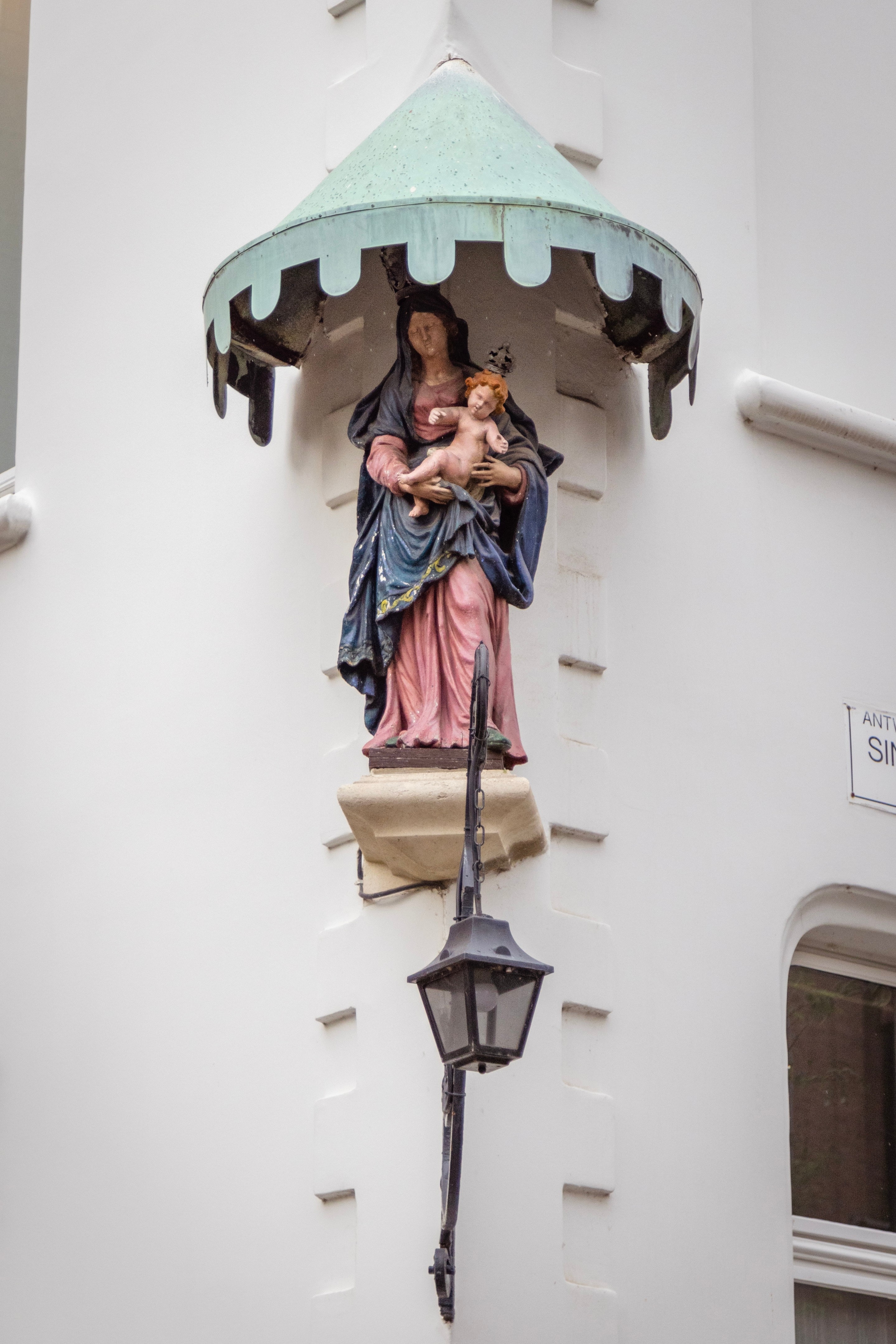 One of the many 'Corner Marys' — statues that decorate the corners of many of the building in and around the centre of Antwerp City, Belgium