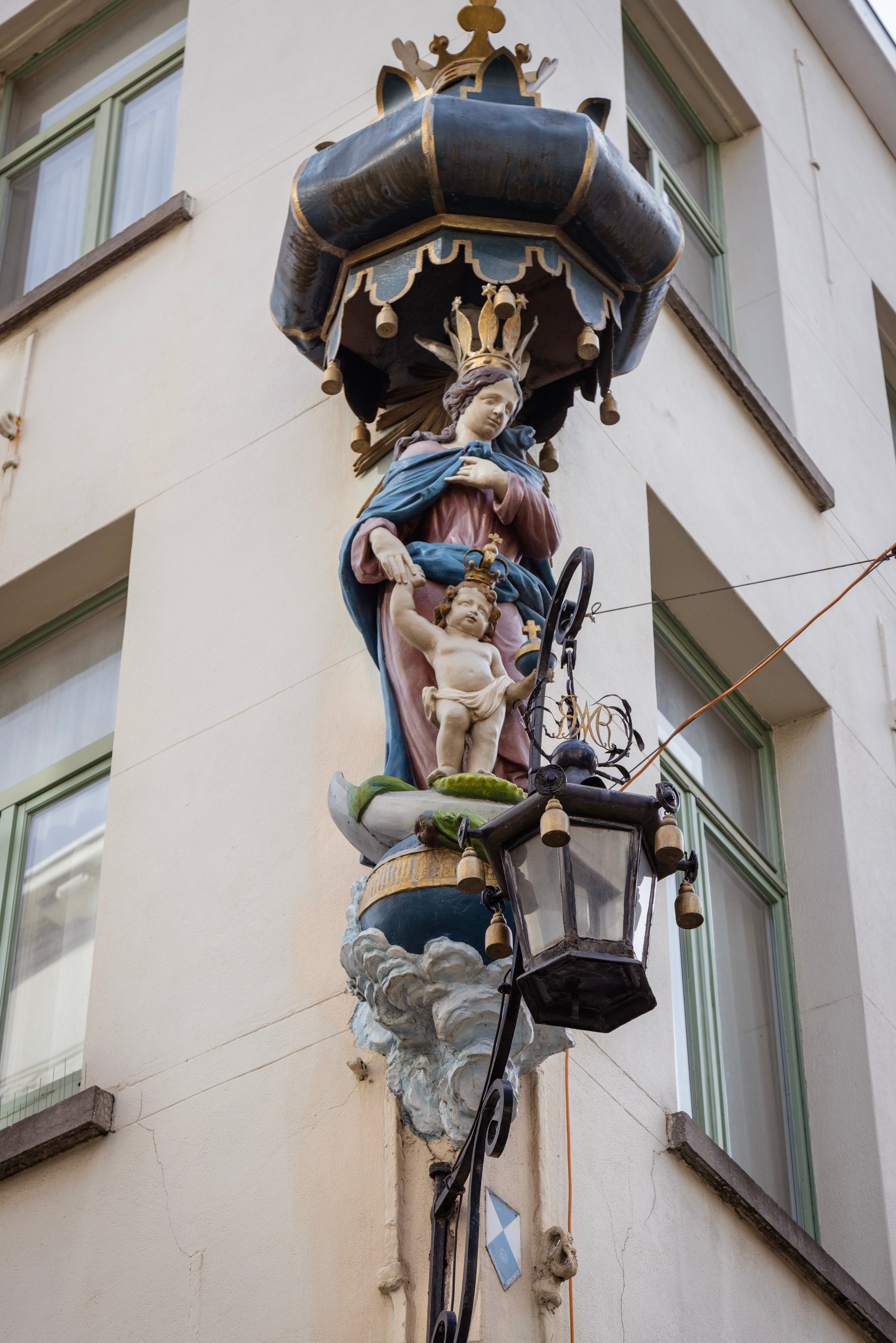 One of the many 'Corner Marys' — statues that decorate the corners of many of the building in and around the centre of Antwerp City, Belgium