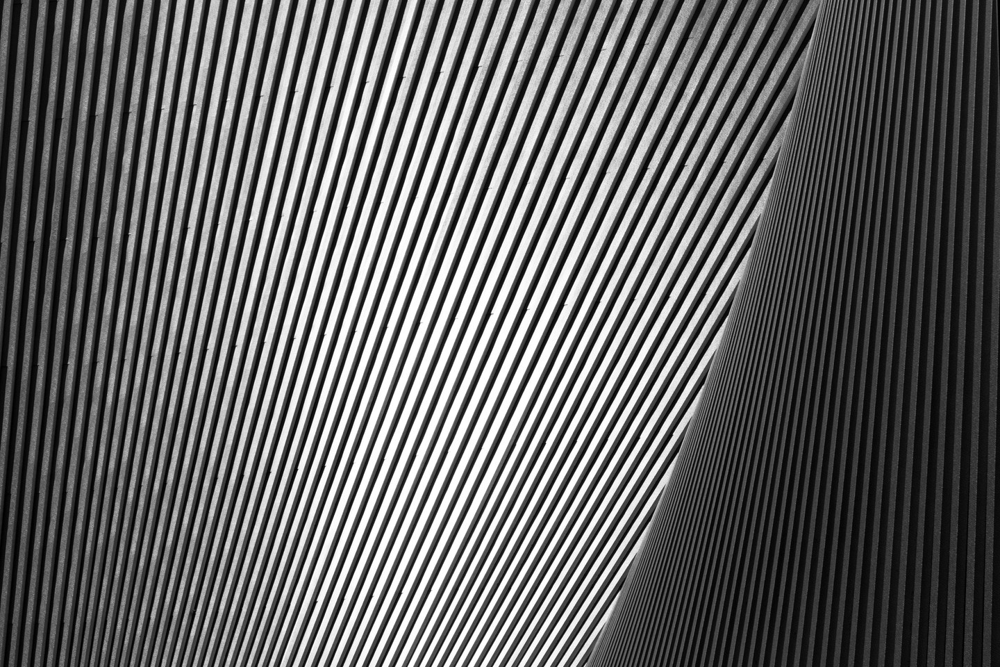 Black and white photo detailed the strong and high contrast lines that cover St Mary's Church in Tokyo, Japan